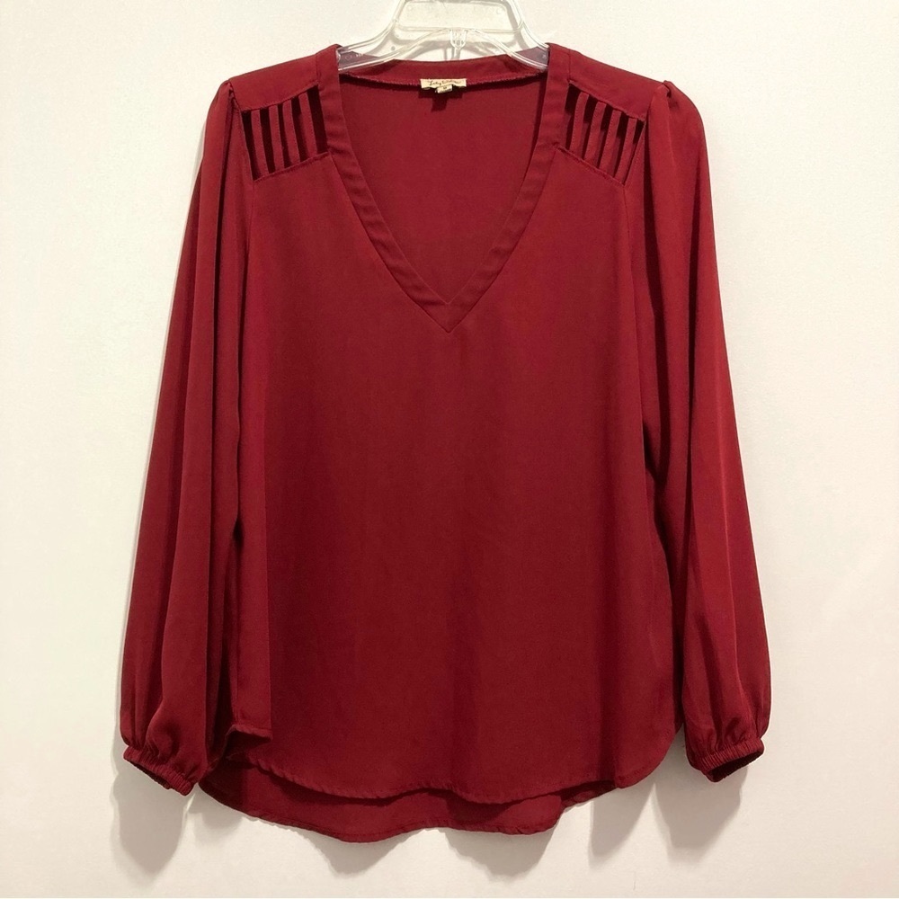 Lily White Women’s Maroon Burgundy Cranberry Blouse